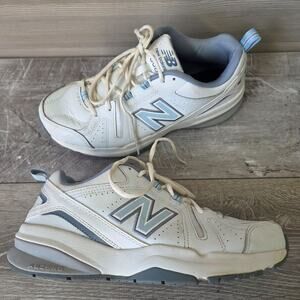 New Balance Womens 608 Comfort White Blue Sneakers Size 11 WIDE (D) Leather Shoe
